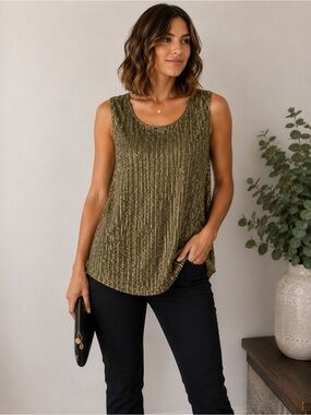 DKNY Gold Sequin Sleeveless Tunic Top Asymmetrical Hem Women’s XL